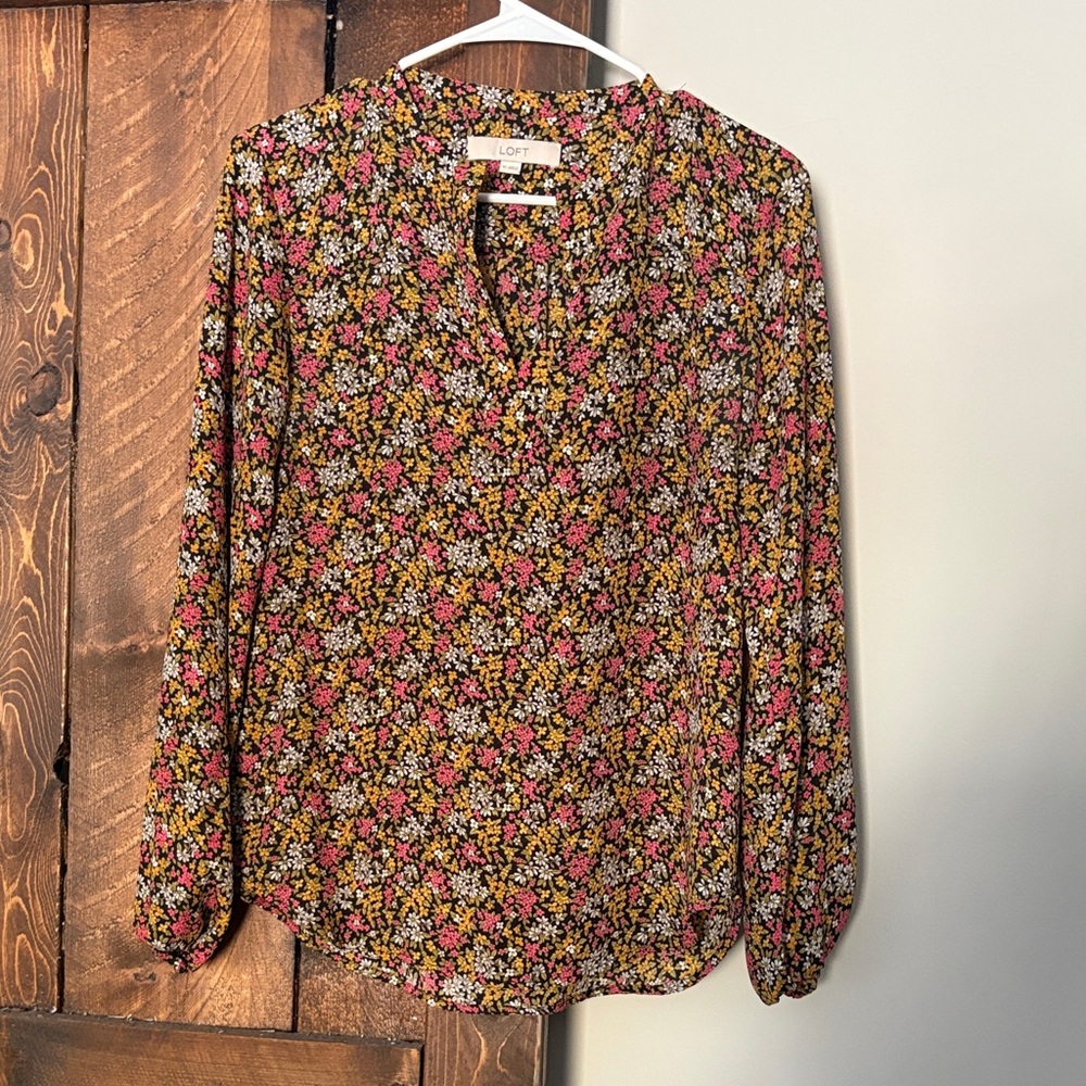 LOFT Floral Blouse with Pink and Yellow Accents